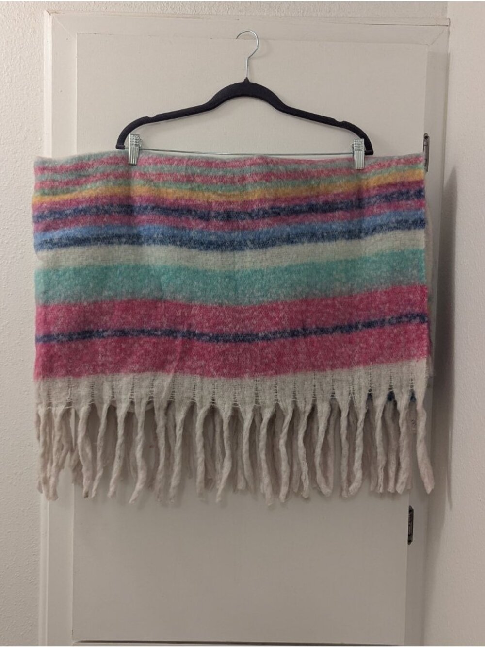 Free People Multicolor Striped Fringe Throw Blanket 100% Polyester Soft & Cozy H